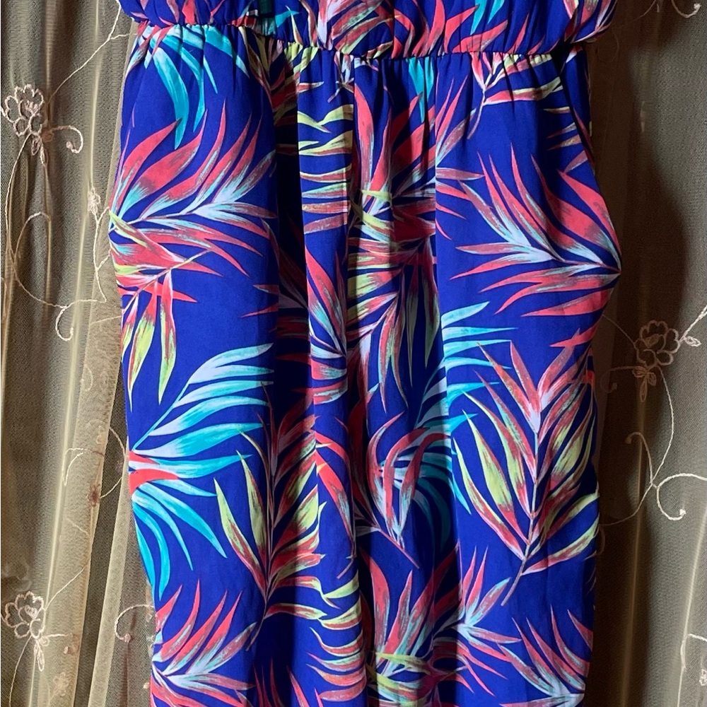 Blue jumpsuit target brand  spaghetti straps tropical flower design